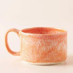 Anthropologie Set of 2 Mariana Mugs - Peach Ceramic Glazed Tea Cups Coffee Mug